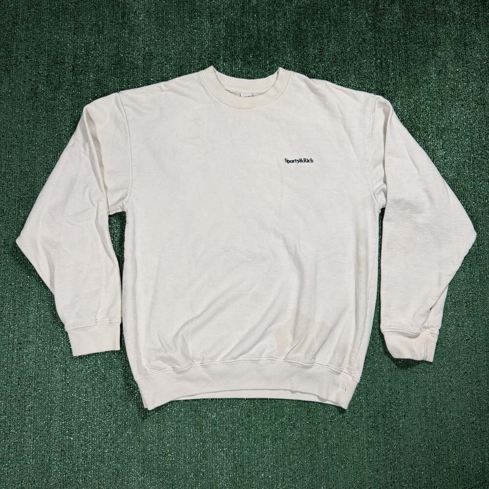 Womens Sporty & Rich Crew Neck Sweatshirt Large Oversized Embroidered Logo